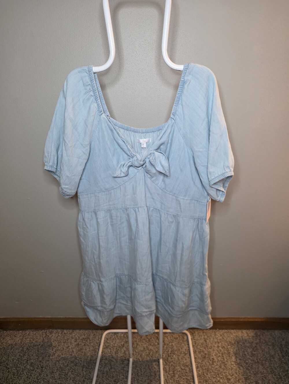 LC Lauren Conrad Pale Blue Tiered Midi Dress with Front Tie